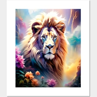 Lion in the sky double exposure wildlife forests Posters and Art